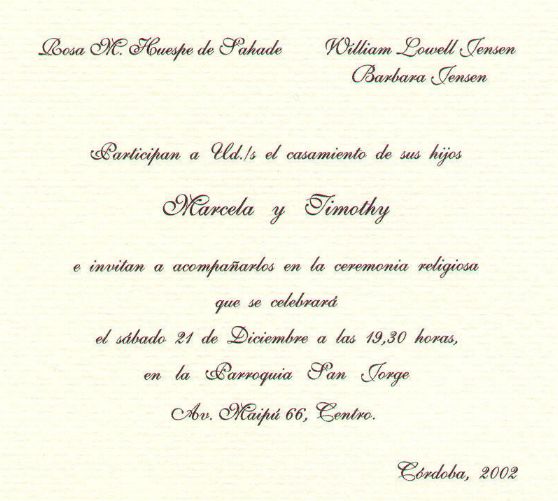 Marcela & Tim's Wedding - Cordoba Dec 2002